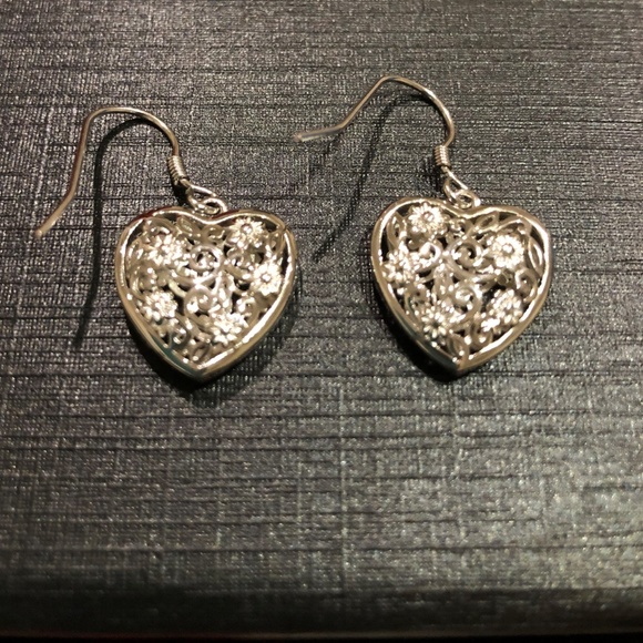 Sterling Silver Flower Heart Earrings - Picture 2 of 3